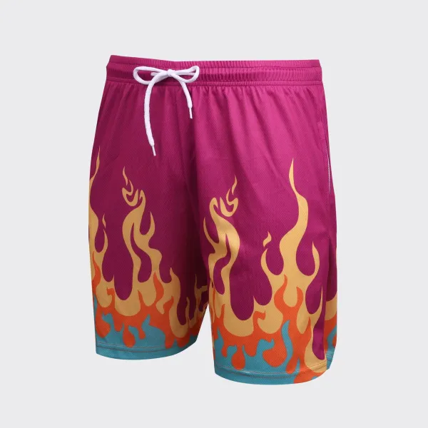 Design Flame Print Mesh Shorts Orange - 15
