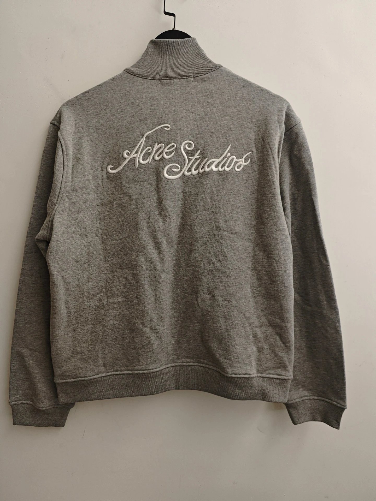 Acne Studios Jackets Stockholm 1996 logo-embroidered jacket — Embroidered-logo stand-collar zip-up jacket in gray