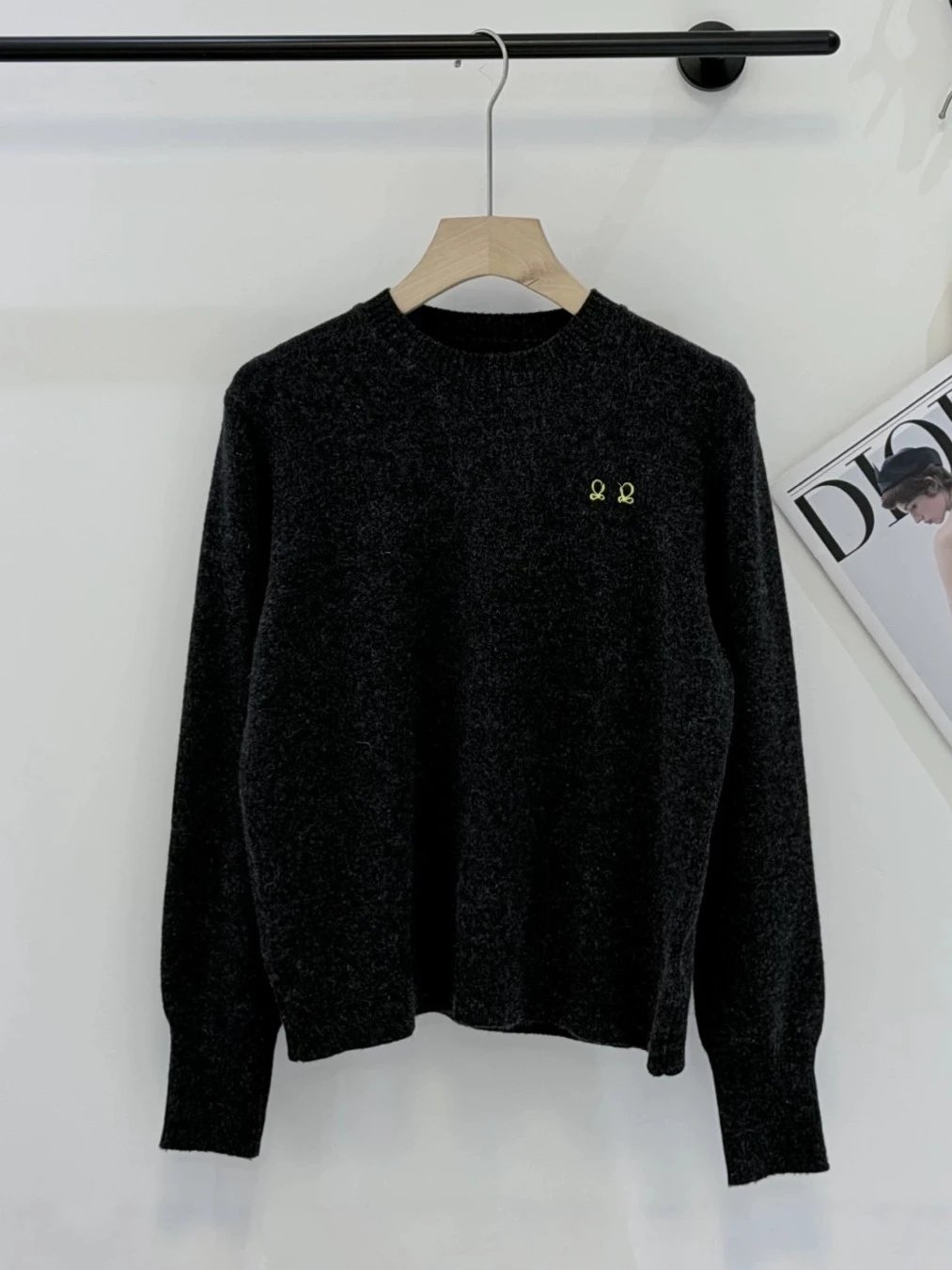 Wool Crew-Neck Knit Sweater with Letter Embroidery photo 5