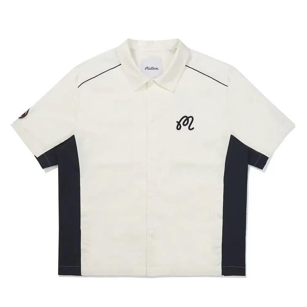 Malbon Golf Short-Sleeve Button-Up Shirt White/Navy - 6