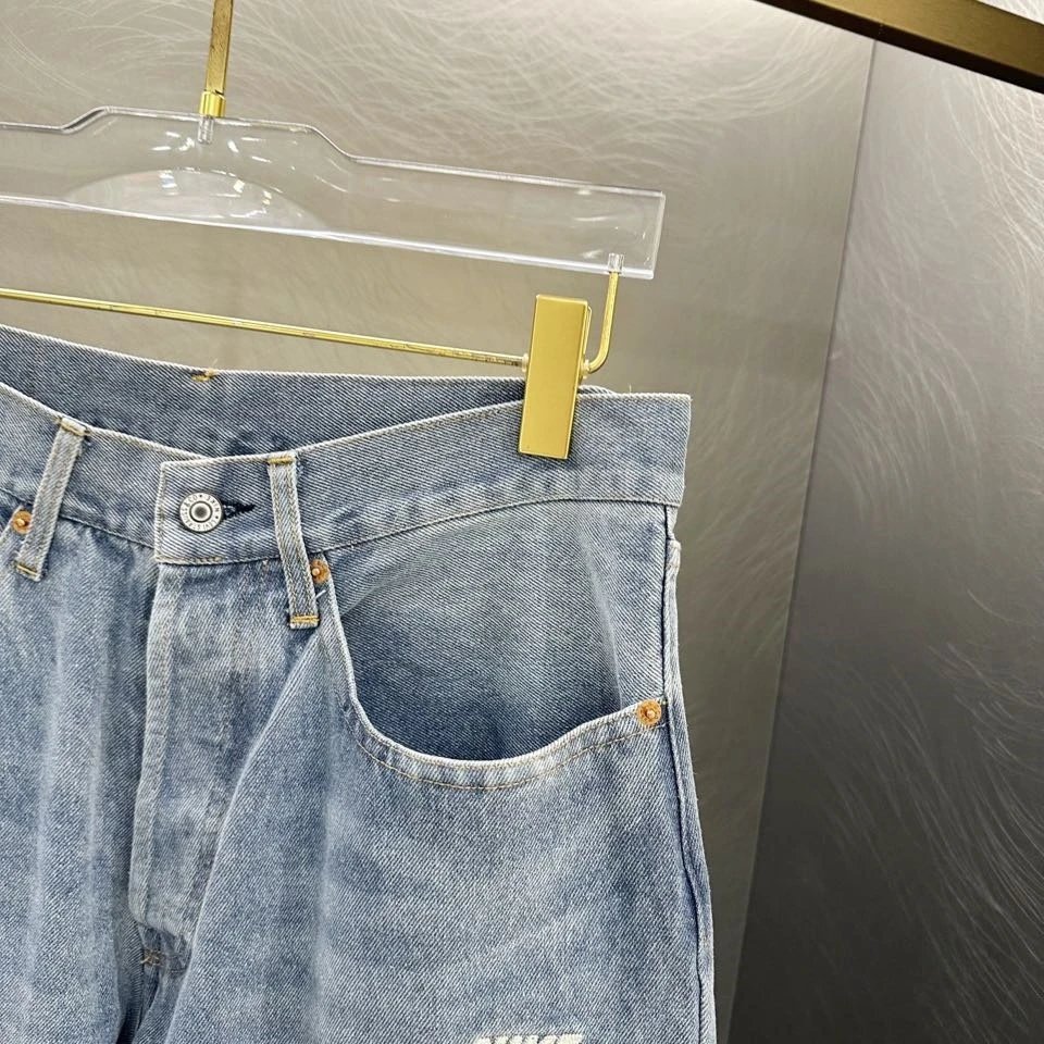 Gallery Dept x Levi's Distressed Light Wash Straight Leg Jeans - 10