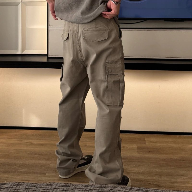 Retro Straight-Leg Pleated Cargo Pants
