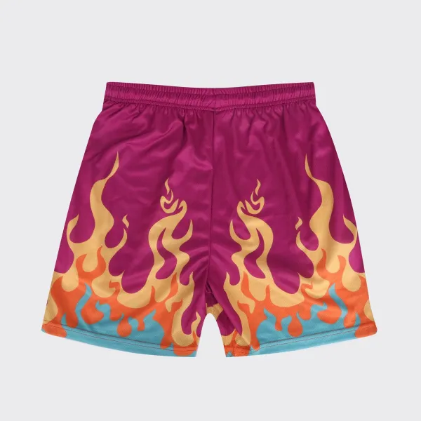 Design Flame Print Mesh Shorts Orange - 4