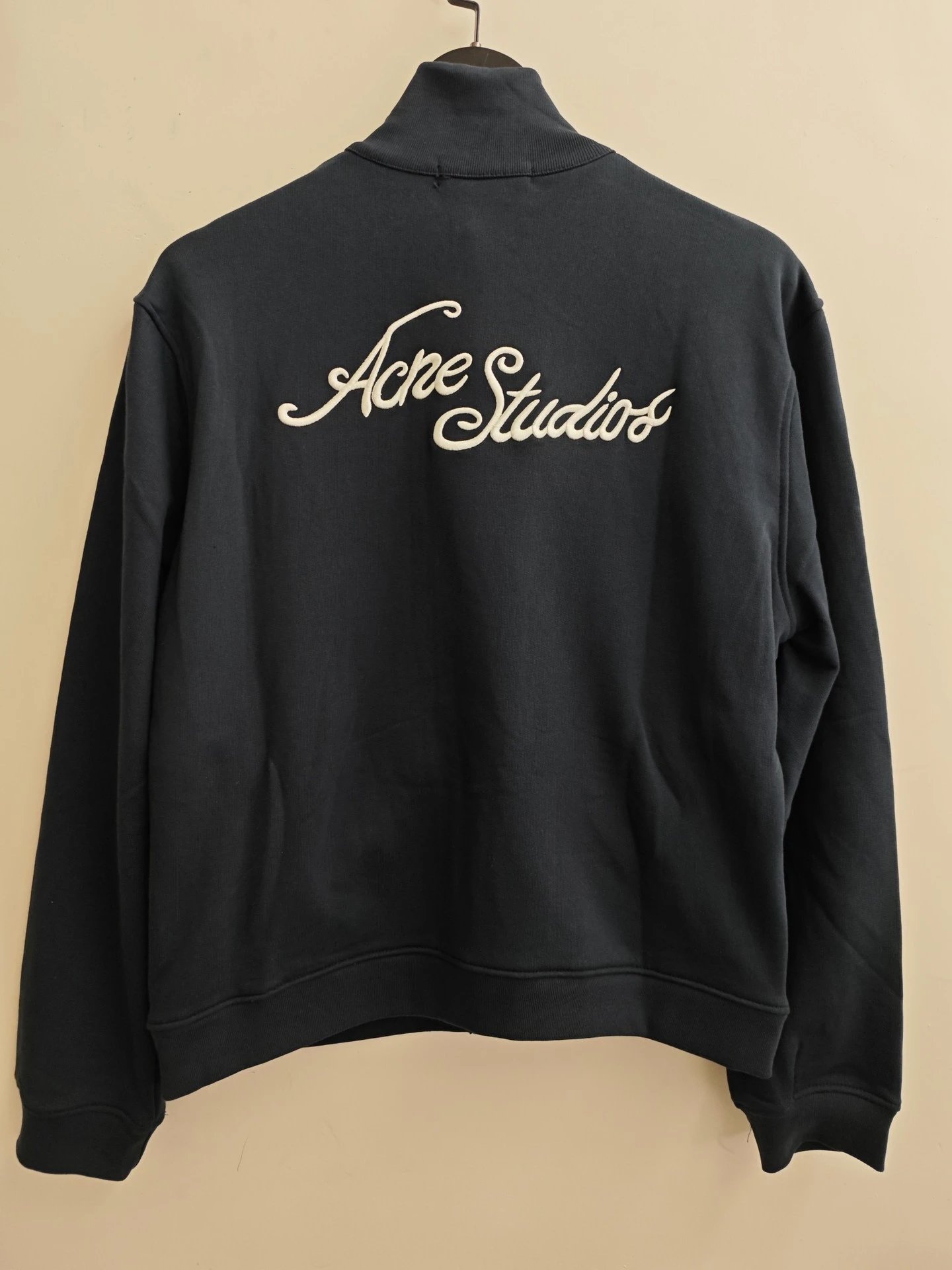 Acne Studios Jackets Stockholm 1996 logo-embroidered jacket — Embroidered logo stand-collar zip-up jacket in blue