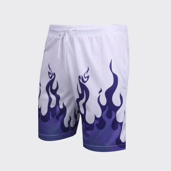 Design Flame Print Mesh Shorts Orange - 12