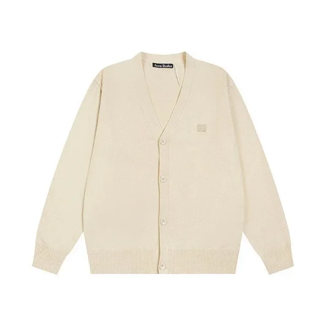 Acne Studios Knitwear V-neck button-front cardigan with face patch product detail image 10