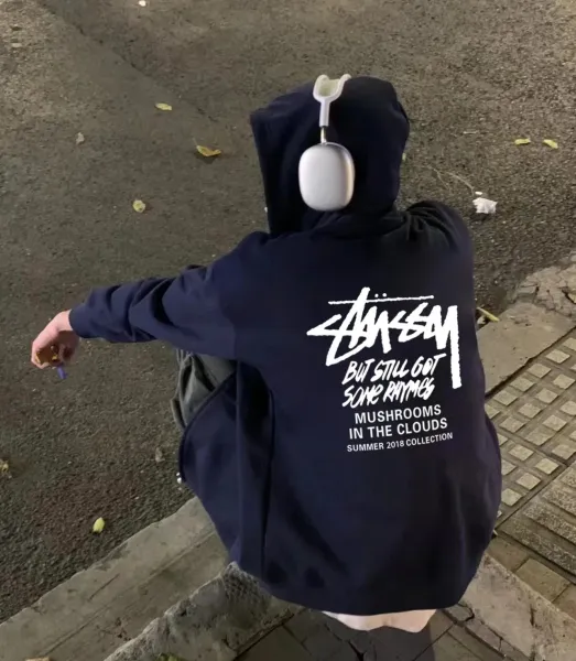 A Bathing Ape Stussy x A Bathing Ape Logo Graphic Crewneck Sweatshirt Navy Hoodie - 5