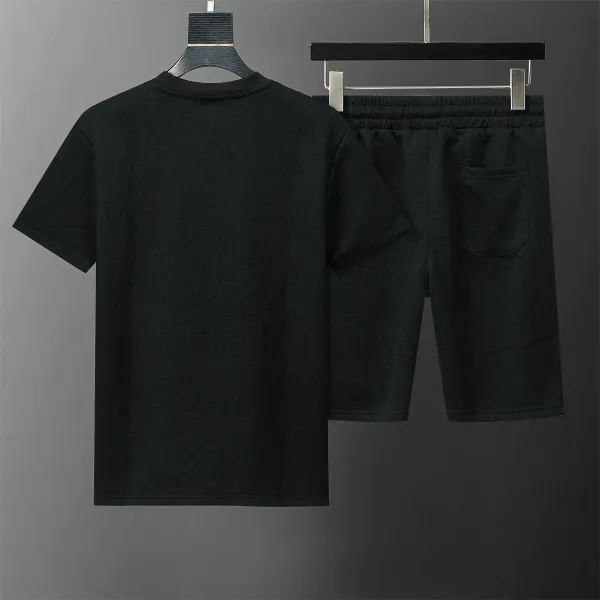 Design Textured Black T-Shirt and Shorts Set - 1