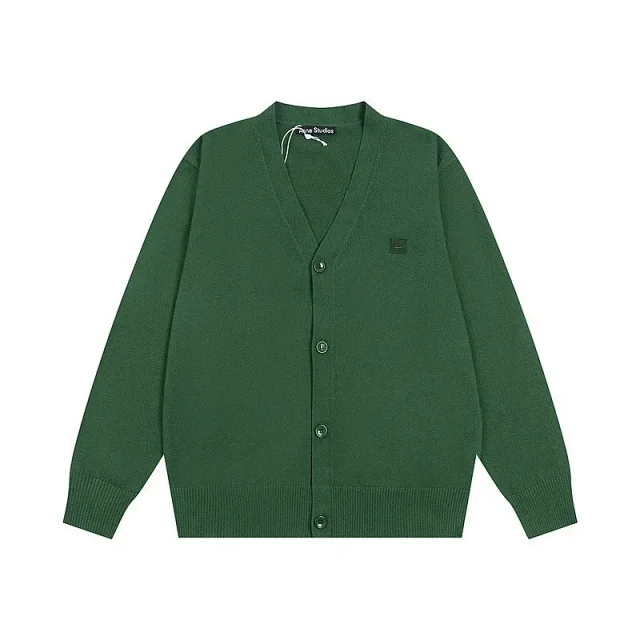 Acne Studios Knitwear V-neck button-front cardigan with face patch product detail image 14