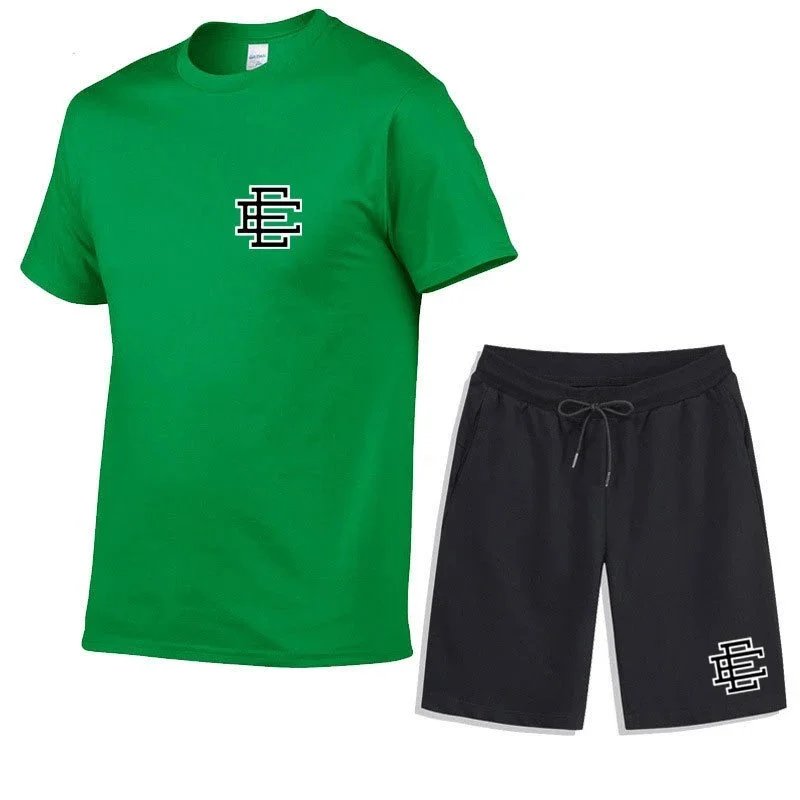 Design Logo Print Navy T-Shirt and Black Shorts Set - 12
