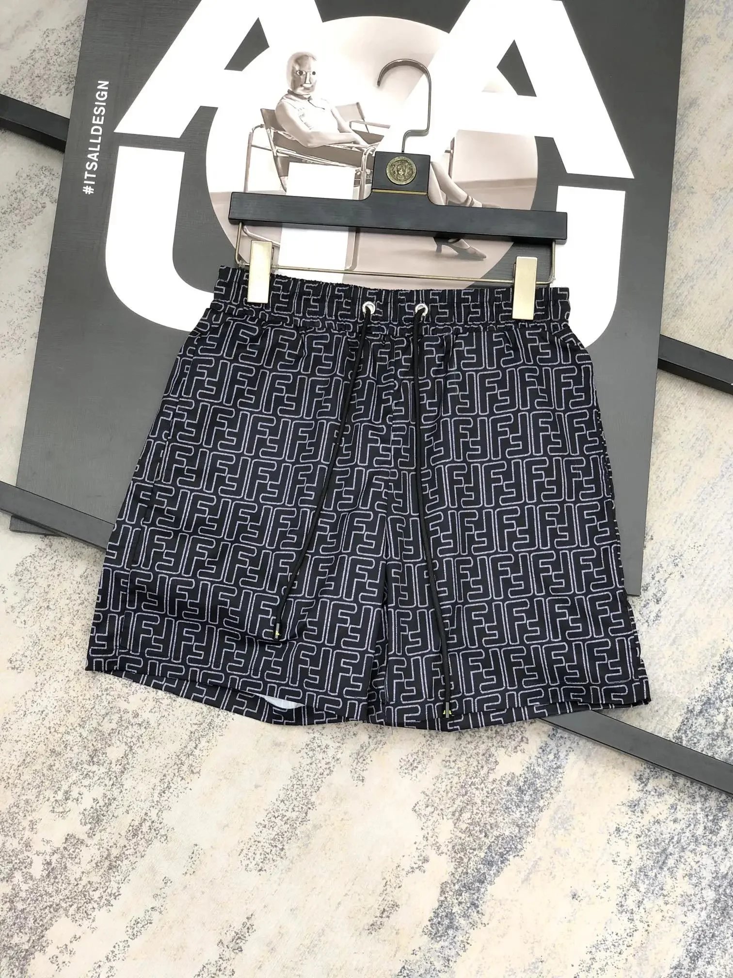 Fendi FF Logo Print Swim Shorts Black