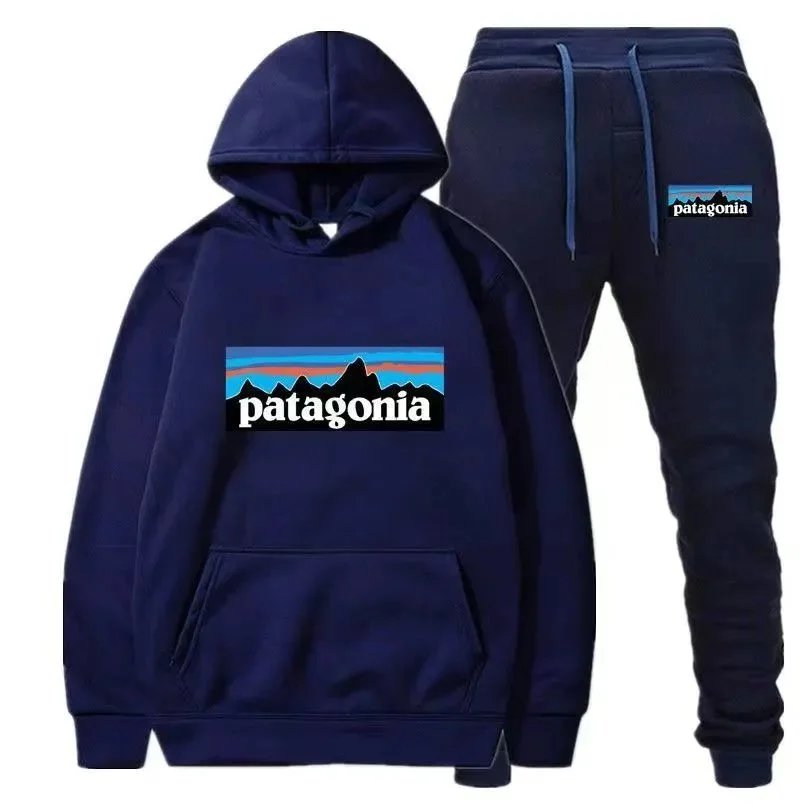 Patagonia P-6 Logo Hoodie and Sweatpants Set Blue and Black - 13