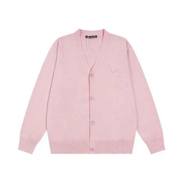 Acne Studios Knitwear V-neck button-front cardigan with face patch product detail image 4