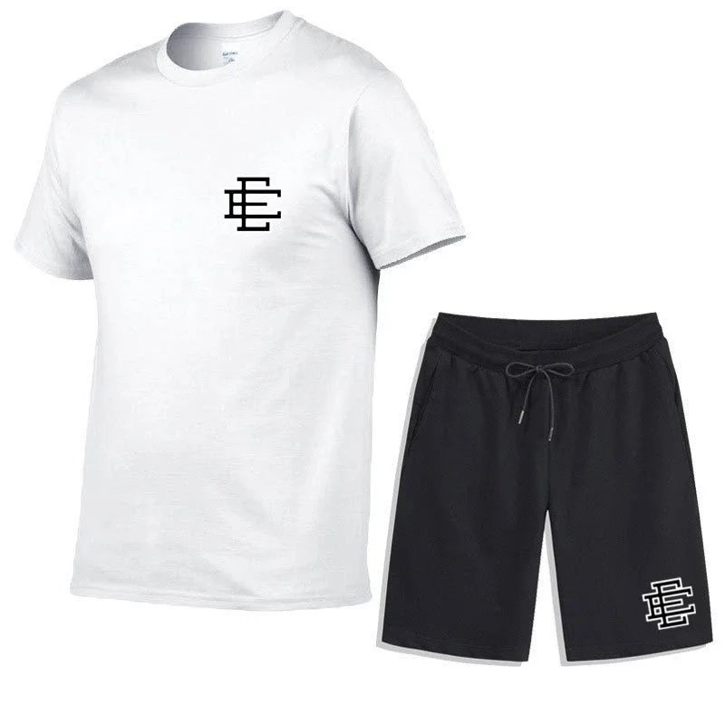Design Logo Print Navy T-Shirt and Black Shorts Set - 16