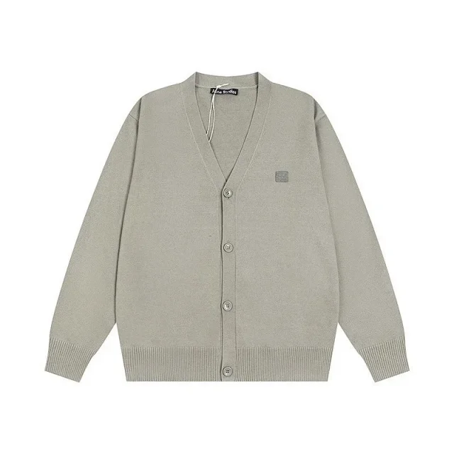 Acne Studios Knitwear V-neck button-front cardigan with face patch product detail image 6