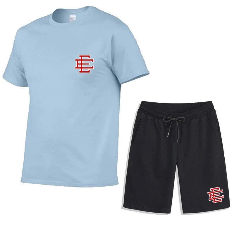 Design Logo Print Navy T-Shirt and Black Shorts Set - 24