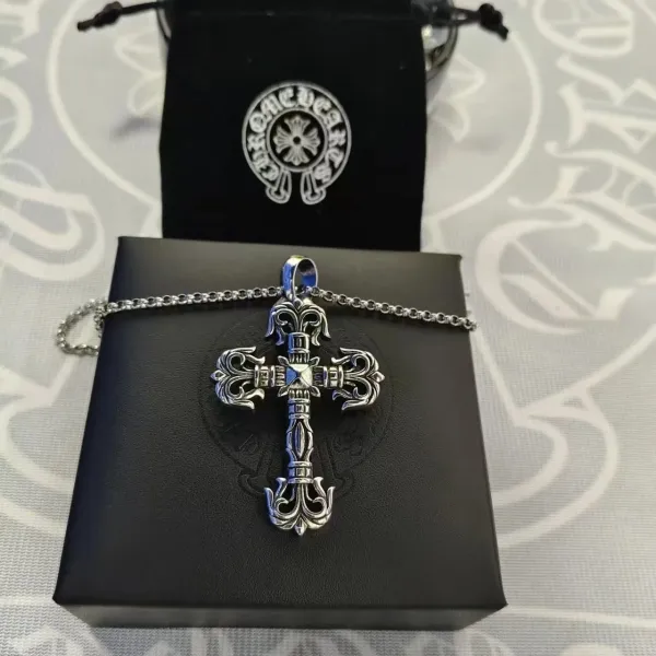 Chrome Hearts Gothic Cross Pendant Necklace Silver Jewelry - 1