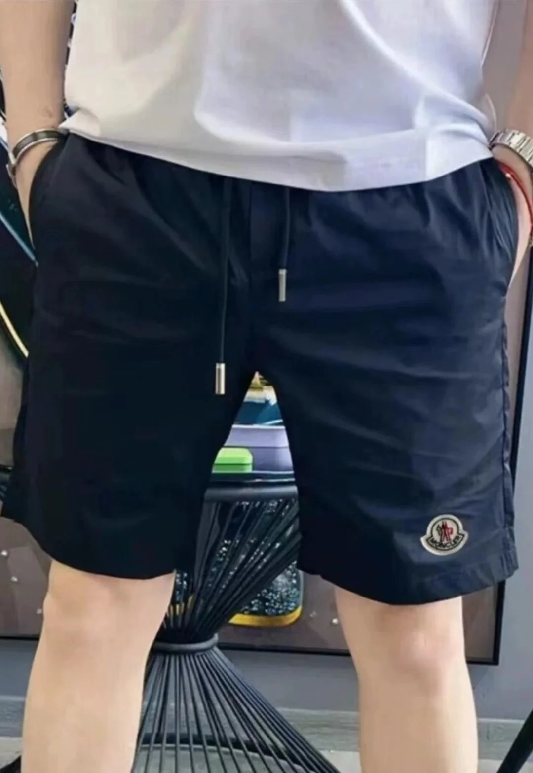 Moncler Logo-Embroidered Drawstring Shorts Beige - 4
