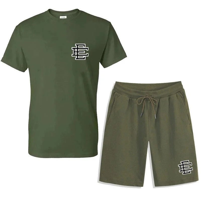 Design Logo Print Navy T-Shirt and Black Shorts Set - 17