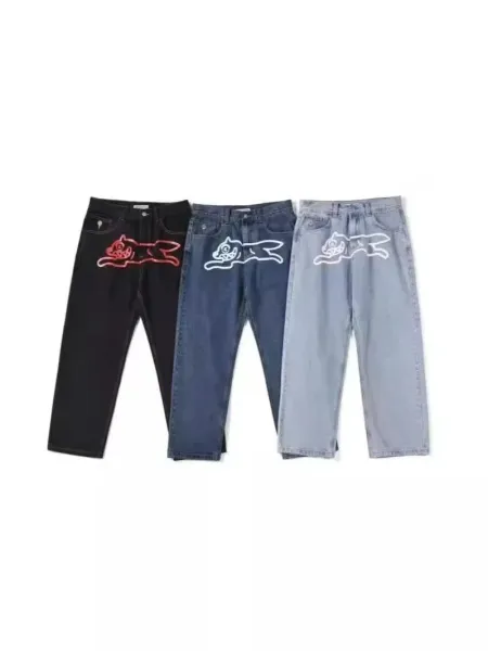 A Bathing Ape Bape x Unknown Collaboration Denim Jeans with Neon Cat Logo and Back Pocket Lettering Blue Jeans - 3