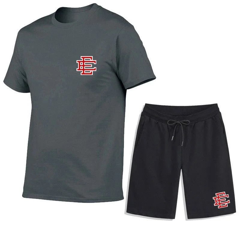 Design Logo Print Navy T-Shirt and Black Shorts Set - 22