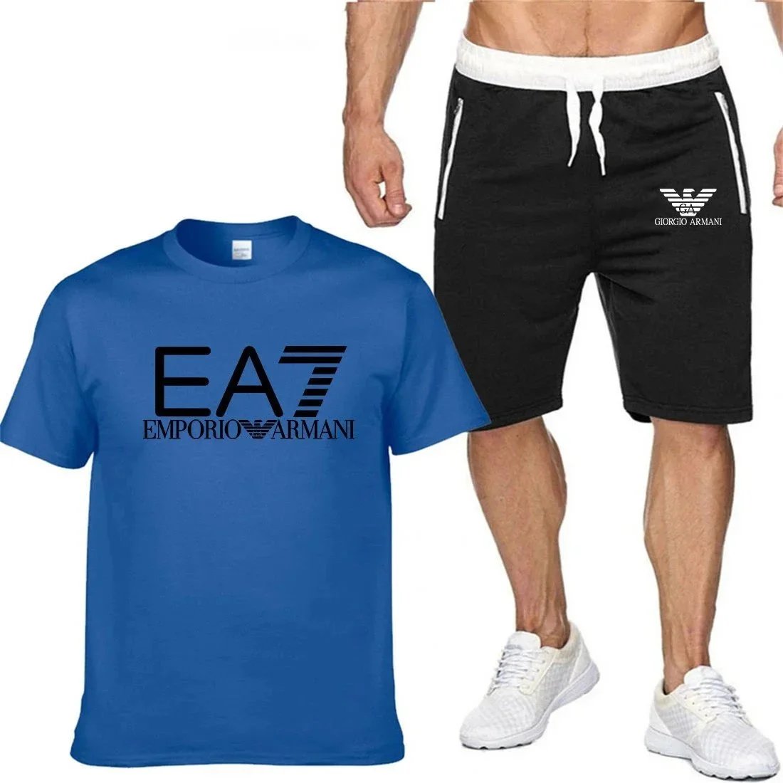 Emporio Armani EA7 Logo T-Shirt and Giorgio Armani Sport Shorts Set Gray / Black - 7
