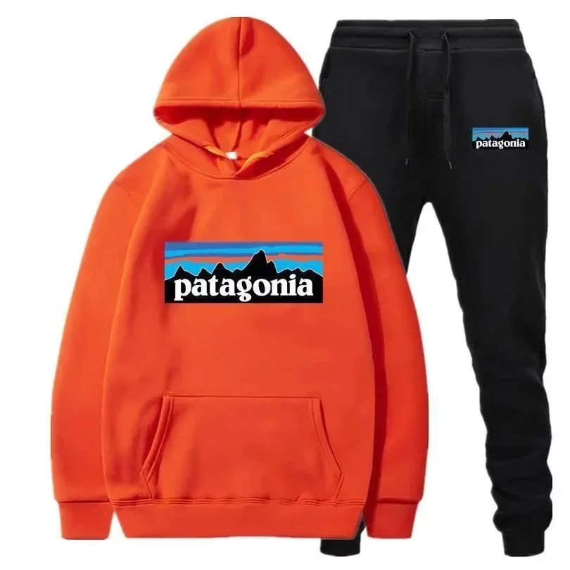 Patagonia P-6 Logo Hoodie and Sweatpants Set Blue and Black - 7