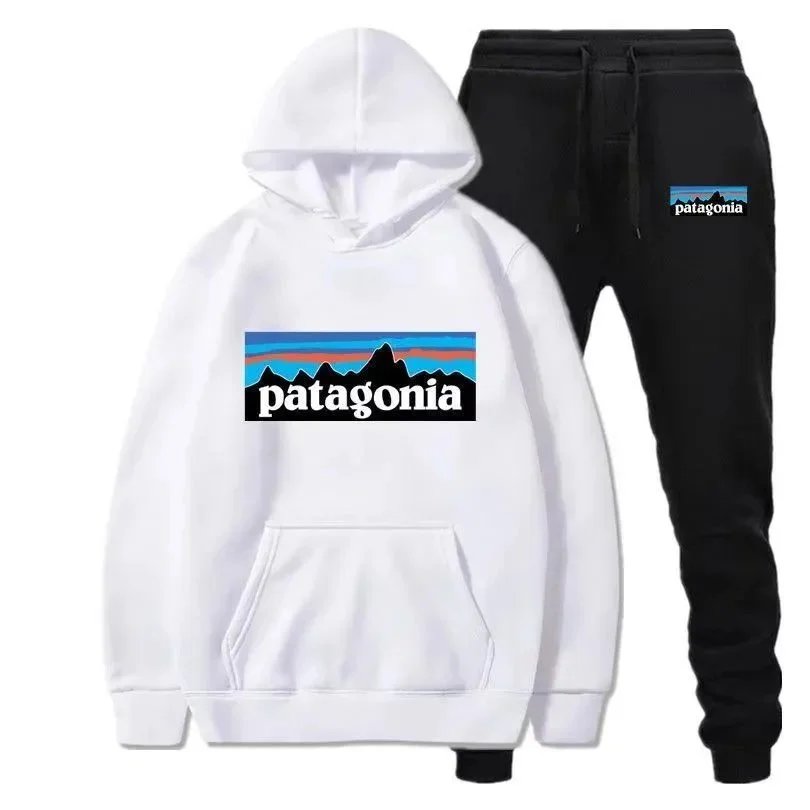 Patagonia P-6 Logo Hoodie and Sweatpants Set Blue and Black - 15