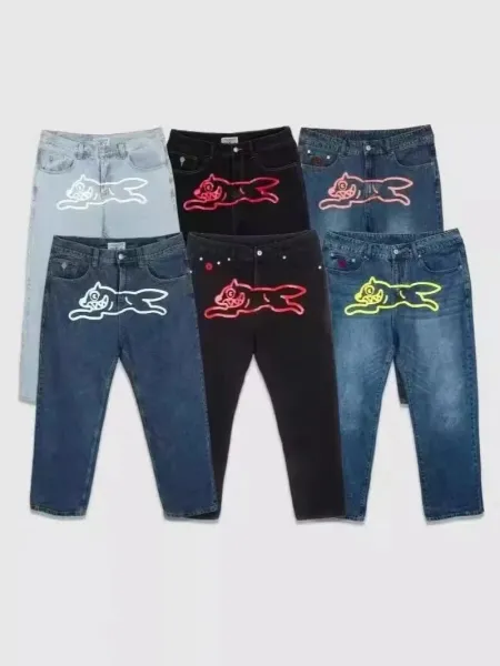 A Bathing Ape Bape x Unknown Collaboration Denim Jeans with Neon Cat Logo and Back Pocket Lettering Blue Jeans - 2