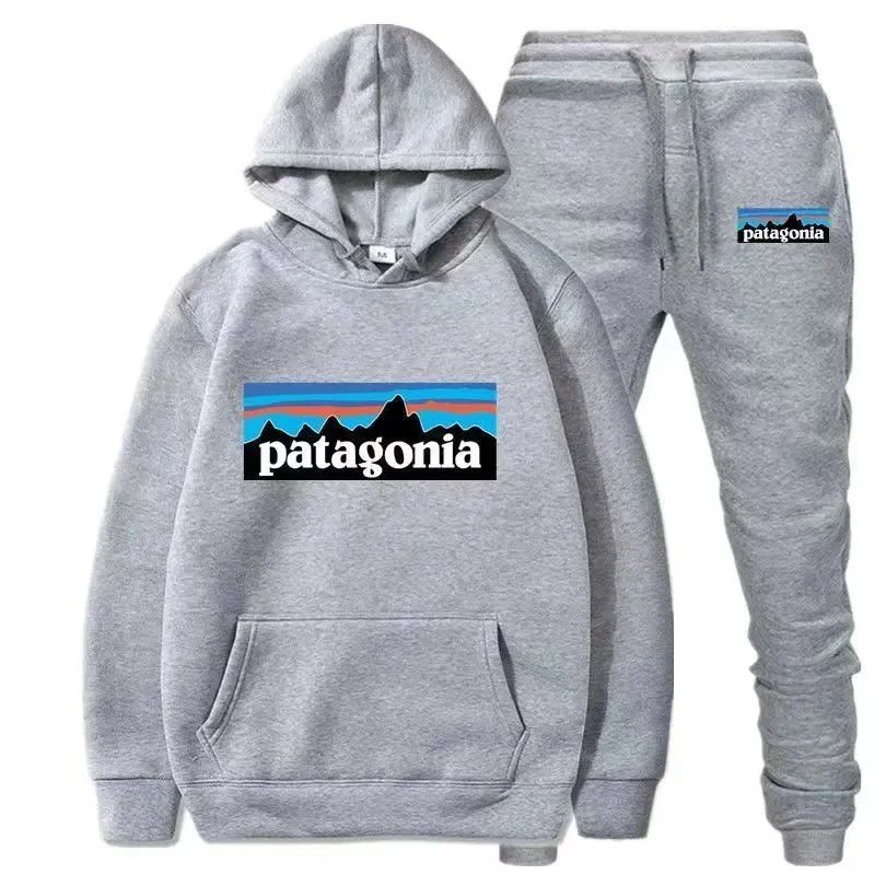 Patagonia P-6 Logo Hoodie and Sweatpants Set Blue and Black - 4