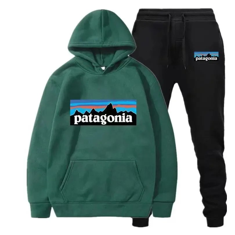 Patagonia P-6 Logo Hoodie and Sweatpants Set Blue and Black - 5