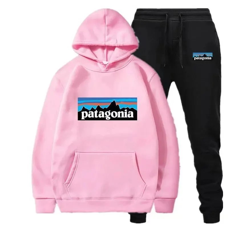 Patagonia P-6 Logo Hoodie and Sweatpants Set Blue and Black - 12