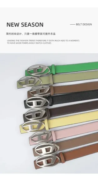 Design Leather Belt with Oval Buckle in Lavender - 5