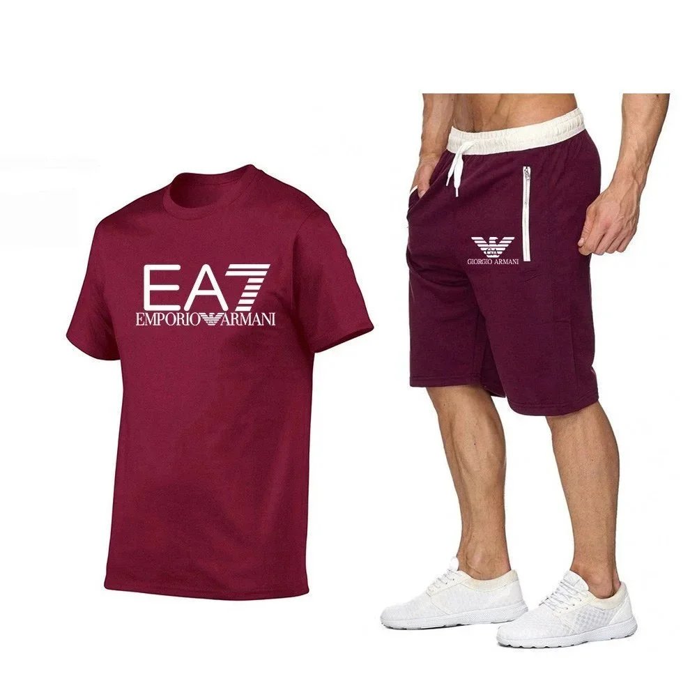 Emporio Armani EA7 Logo T-Shirt and Giorgio Armani Sport Shorts Set Gray / Black - 9
