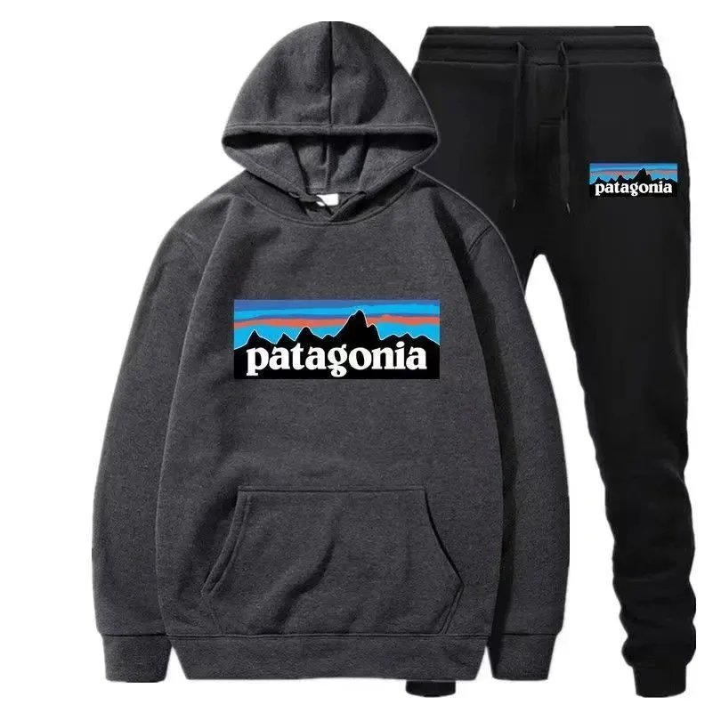 Patagonia P-6 Logo Hoodie and Sweatpants Set Blue and Black - 3