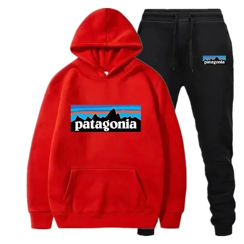Patagonia P-6 Logo Hoodie and Sweatpants Set Blue and Black - 10