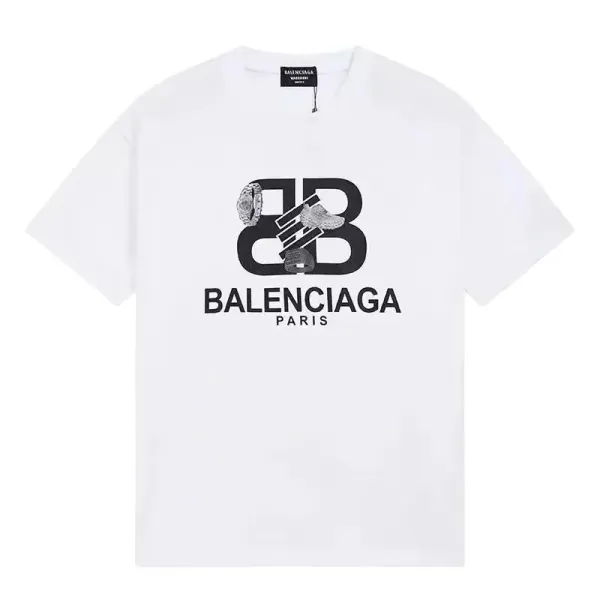 Balenciaga BB Logo Print White T-Shirt - 1