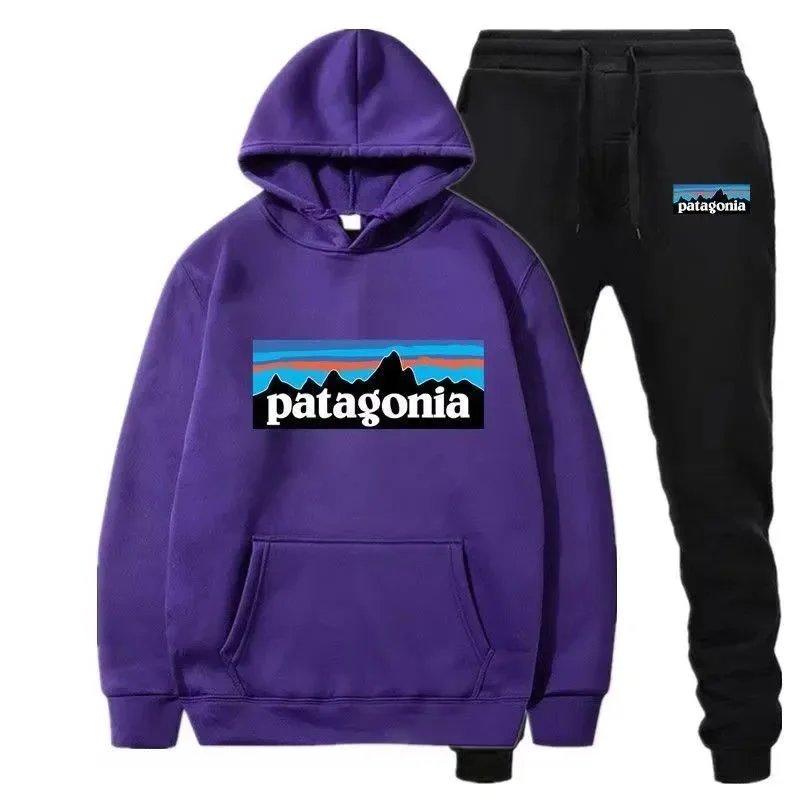 Patagonia P-6 Logo Hoodie and Sweatpants Set Blue and Black - 2