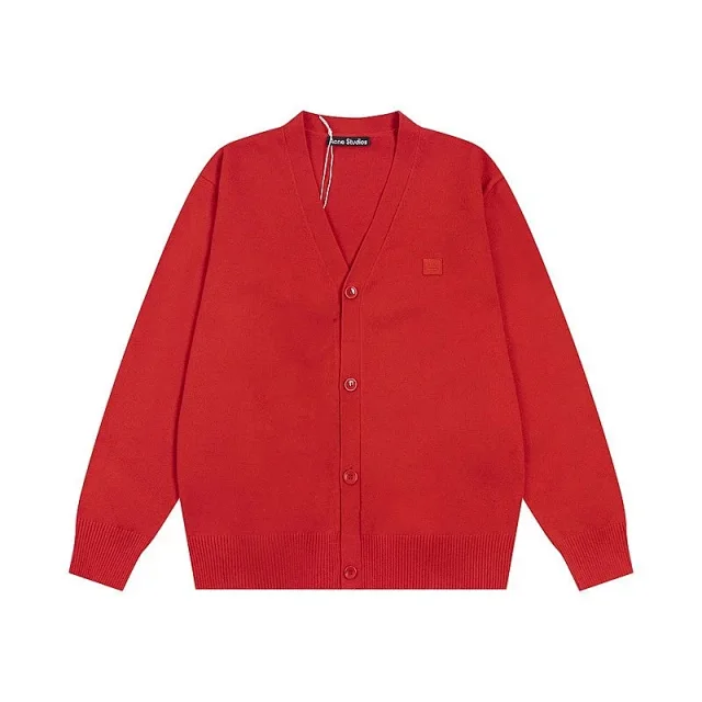 Acne Studios Knitwear V-neck button-front cardigan with face patch product detail image 18