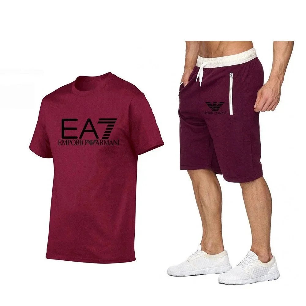 Emporio Armani EA7 Logo T-Shirt and Giorgio Armani Sport Shorts Set Gray / Black - 10