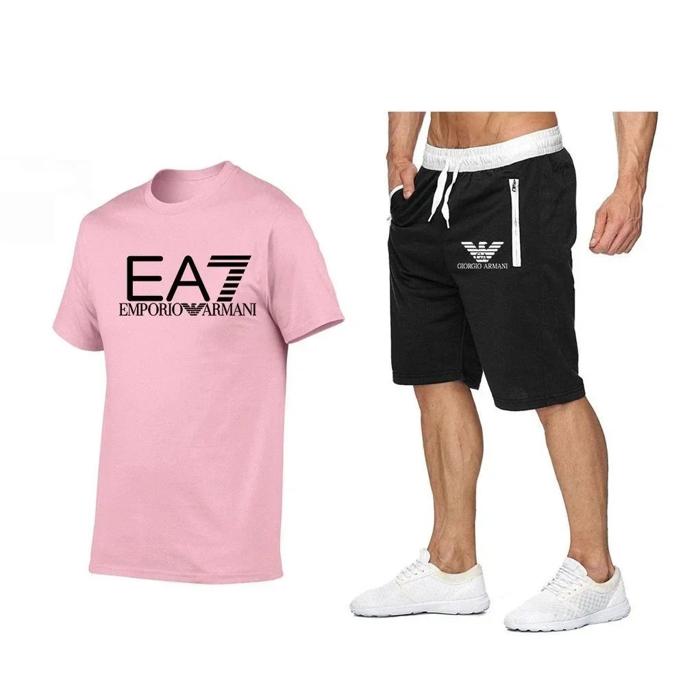 Emporio Armani EA7 Logo T-Shirt and Giorgio Armani Sport Shorts Set Gray / Black - 18