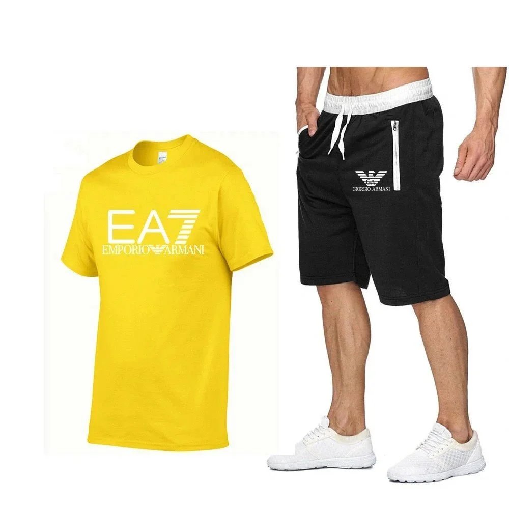 Emporio Armani EA7 Logo T-Shirt and Giorgio Armani Sport Shorts Set Gray / Black - 20