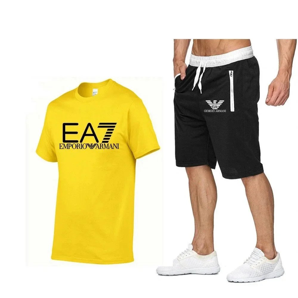 Emporio Armani EA7 Logo T-Shirt and Giorgio Armani Sport Shorts Set Gray / Black - 19