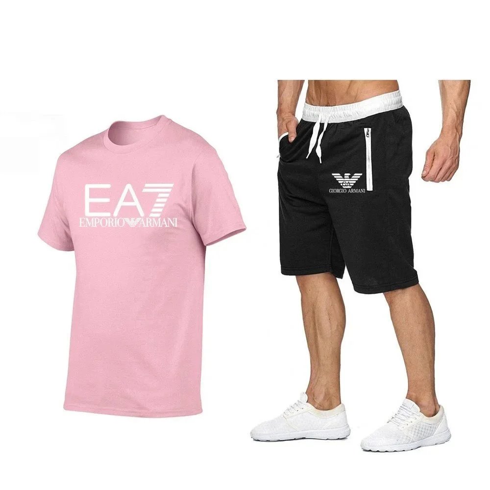 Emporio Armani EA7 Logo T-Shirt and Giorgio Armani Sport Shorts Set Gray / Black - 17