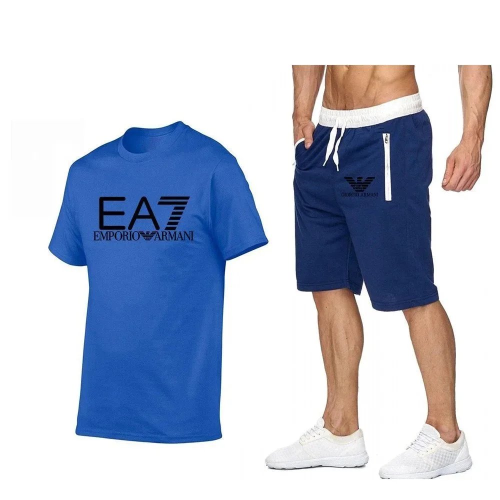 Emporio Armani EA7 Logo T-Shirt and Giorgio Armani Sport Shorts Set Gray / Black - 15