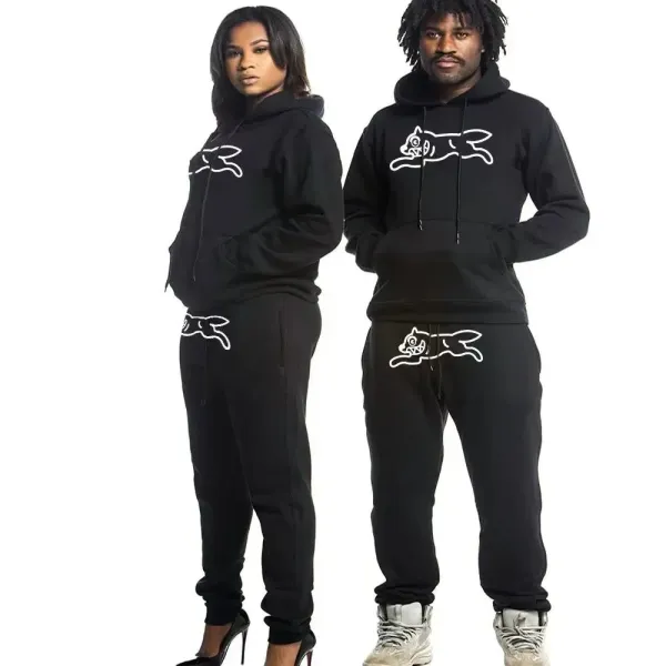 Design Running Dog Graphic Hoodie and Sweatpants Set Gray - 2