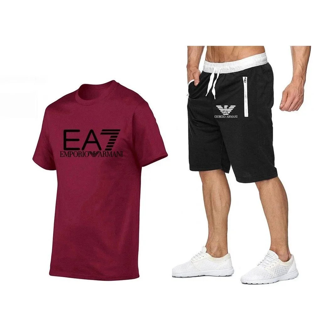 Emporio Armani EA7 Logo T-Shirt and Giorgio Armani Sport Shorts Set Gray / Black - 27