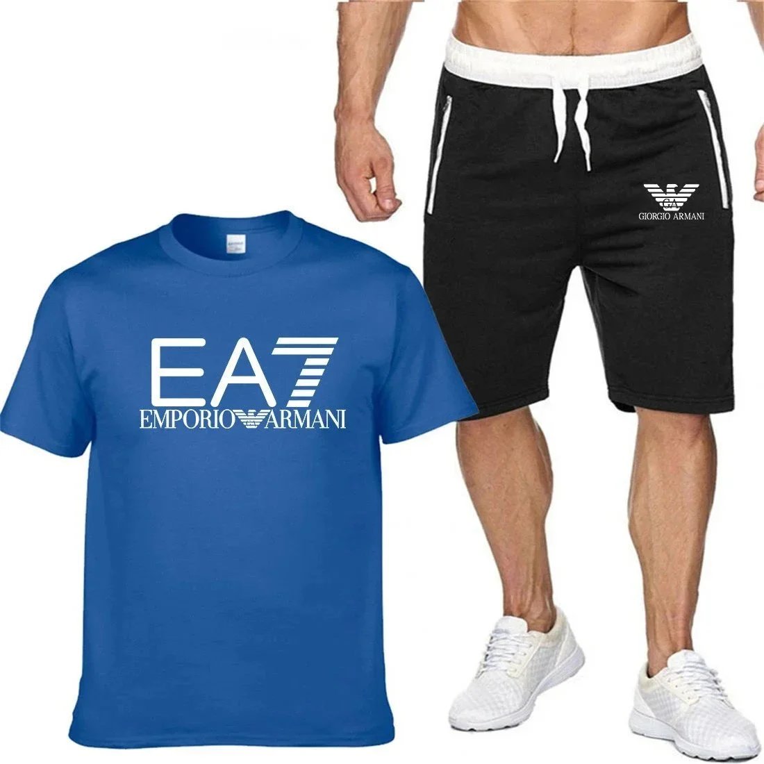 Emporio Armani EA7 Logo T-Shirt and Giorgio Armani Sport Shorts Set Gray / Black - 8