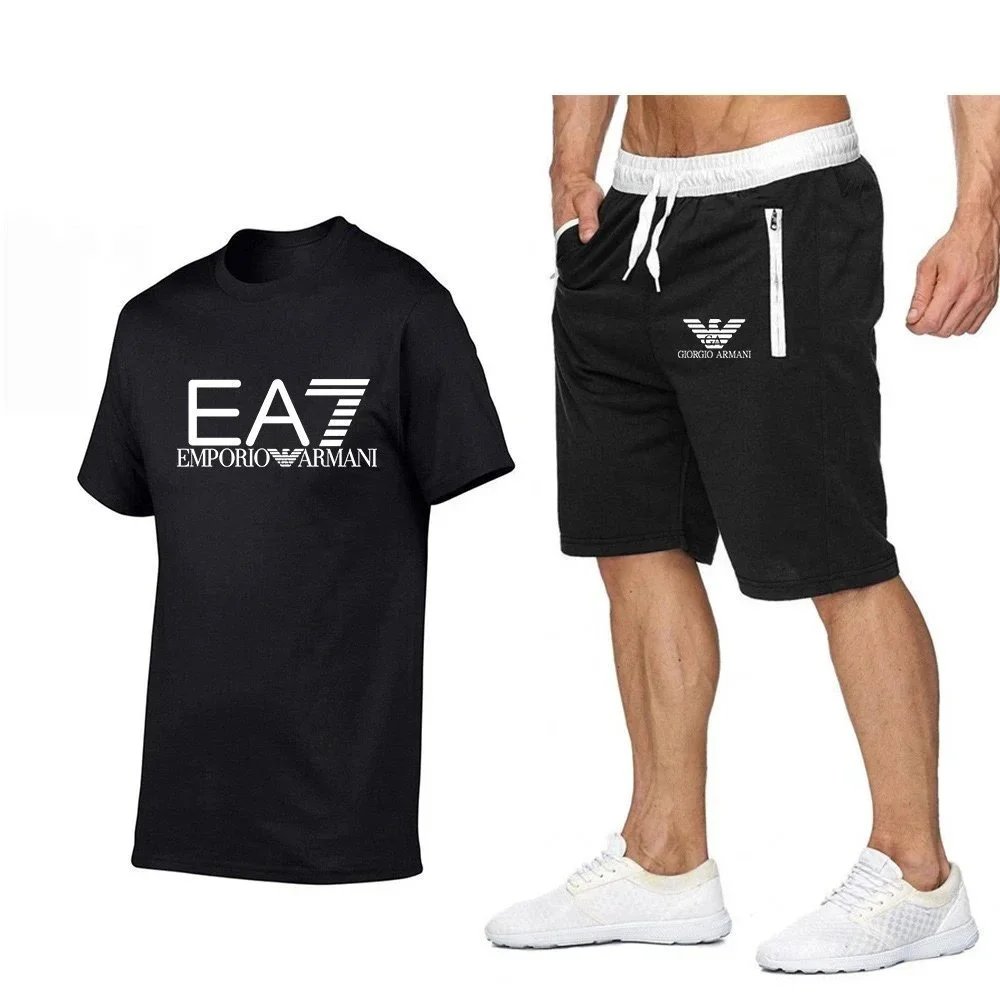 Emporio Armani EA7 Logo T-Shirt and Giorgio Armani Sport Shorts Set Gray / Black - 6