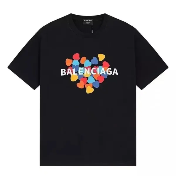 Balenciaga Heart Logo Multicolor Print Black T-Shirt - 1